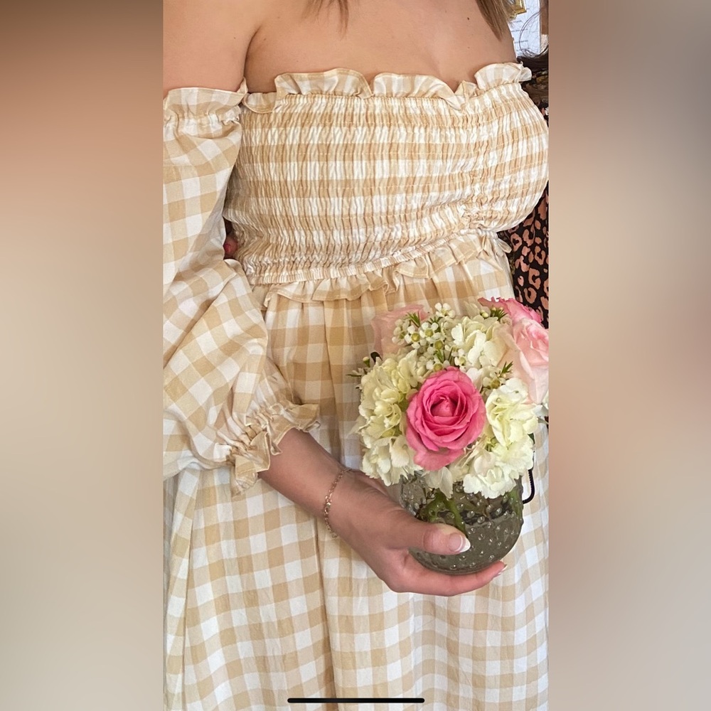 These Three Boutique white and tan check dress